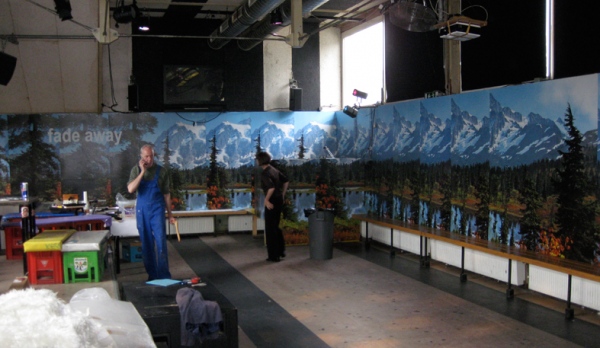 MOUNTAIN MORNING&amp;nbsp; wallpaper, 2 x 13 m, as part of the exhibition Nichts verschenken, alles nutzen with Matthias Klos (Flucati) and Dagmar Buhr (fade away until faint) at FLUC, Vienna, 2010